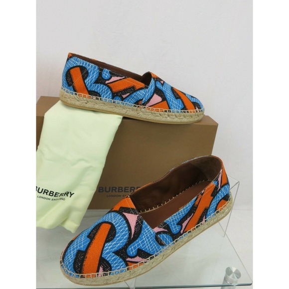 NIB BURBERRY BEACH DORWOOD CANVAS MULTI MONOGRAM PRINT ESPADRILLE FLATS 41 US 8 - Picture 3 of 9
